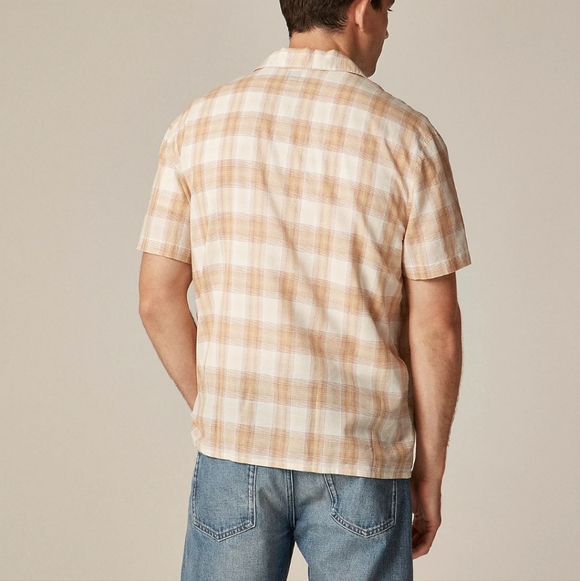 J.Crew 100% Cotton Plaid Short Sleeve Camp Shirt Size L NWT Casual Beachy Coasta - Picture 2 of 10